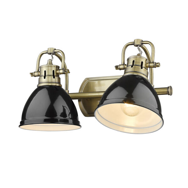 Duncan Aged Brass Two-Light Bath Vanity with Black Shades, image 3